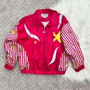 Vintage 80s 90s Casual Isle Red & White Ocean Starfish Seashell Fish Jacket L